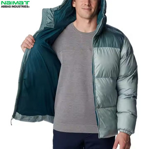 Custom Color Block Hooded Puffer <b>Jacket</b> Men Mint Teal Green Pastel Quilted <b>Winter</b> Coat Warm Outdoor Outerwear - Product Image 6