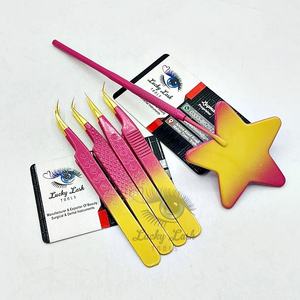 Pince à épiler d'extension de cils en acier inoxydable bicolore rose plage or Logo personnalisé de haute qualité Volume de forme différente pour les cils - Product Image 1