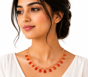 Collier bohème en pierres de cornaline naturelle, perles, argent sterling 925, fait main, bijou statement pour femme, cadeau - Product Image 1