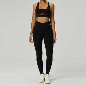 Custom Gym Outfit U Shape Mesh Brand Sports Padded Bra High Waist Leggings Women's Clothing 2 Piece <b>Yoga</b> <b>Sets</b> - Product Image 2