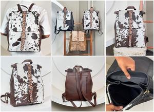 Mochila de cuero de vaca mecanizada a mano a la moda, bolso de estilo occidental con correa mecanizada y Conchos, mochila de piel auténtica única para ocultar el cabello - Product Image 3