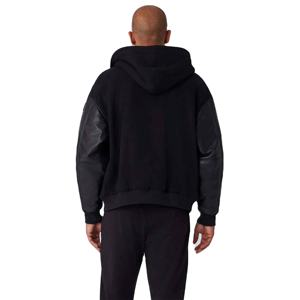 Veste bomber pour homme, mode masculine, manches en cuir véritable, coupe ajustée, légère, avec fermeture éclair sur le devant - Product Image 4