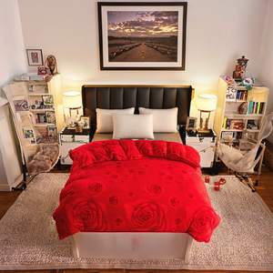 Ensemble de housse de couette matelassée à motif de roses rouges, hypoallergénique, lavable en machine, en polyester, literie d'hiver, taille Queen - Product Image 2