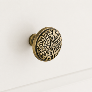 Handcrafted Antique Brass Engraved Round <b>Cabinet</b> <b>Knob</b> Vintage Floral Pattern Drawer Pull Furniture Door Wardrobe Handle Decor - Product Image 1