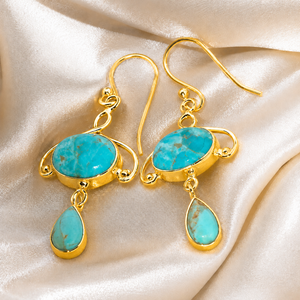 Natural Blue Turquoise <b>Dangle</b> <b>Earrings</b> 925 Sterling <b>Silver</b> Handmade Boho Statement Drop <b>Earrings</b> Rose Gold & Yellow Gold Plated - Product Image 3
