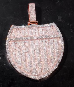 Custom Shield <b>Pendant</b> <b>Solid</b> 925 Silver <b>Gold</b> Plated Heavy Iced Out Pass Lab Grown Diamond Charm Hip Hop Jewelry Factory B2B - Product Image 1