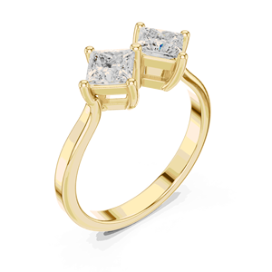 Bague de fiançailles unisexe en or massif 18 carats avec diamant de laboratoire Toi et Moi, couleur E, double taille princesse, sertie quatre griffes croisées - Product Image 2