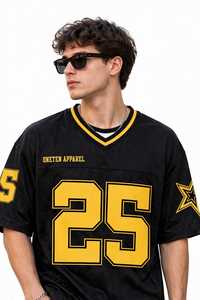 ONETEN APPAREL <b>Men's</b> Black <b>Yellow</b> 25 Jersey Crew Neck Street Style Breathable 100% Cotton T-<b>Shirt</b> with Star Logo Printed Front - Product Image 3