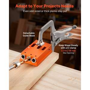 Adjustable 1/2-1-1/2 <b>Pocket</b> <b>Hole</b> <b>Jig</b> Kit C-Clamp Step Drill Hex Wrench Drill Stop Ring Reinforced Metal Woodworking Woodworking - Product Image 5