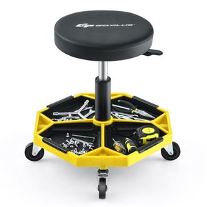 Sgabello Girevole Regolabile in Altezza per Carichi Pesanti, Giallo con Vassoio Porta Attrezzi, Capacità 150 kg per Stoccaggio Utensili - Product Image 1