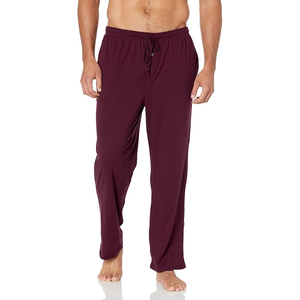 Deep Burgundy Tonal <b>Drawstring</b> Men Jersey Lounge Pyjama Pants Button Fly Elastic Waist <b>Trouser</b> - Product Image 1