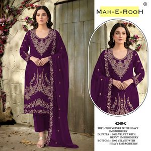 High on Demand Salwar Suit 9000 <b>Velvet</b> with Heavy Embroidered Coding Work Pakistani Suit from Indian Supplier - Product Image 4