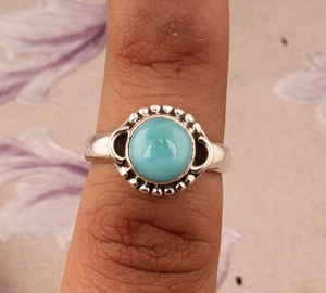 แหวนลาริมาร์ทรงกลมธรรมชาติ เงินแท้ 925 ทำมือ พลอยสีฟ้า งานฝีมือ ขายส่ง แหวนพลอยลาริมาร์สำหรับผู้หญิง - Product Image 1