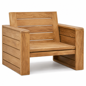 Fauteuil de jardin contemporain en teck massif, durable et confortable, avec dossier à larges lattes, idéal pour les villas, les balcons, les patios et les écoles. - Product Image 1
