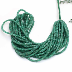 Perles de pierres précieuses en forme de rondelle lisse émeraude brésilienne naturelle 3 MM à 4 MM 16 pouces utilisation de fabrication de bijoux - Product Image 1