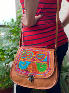 Sac à bandoulière brodé en cuir véritable pour dames, Rajasthani, 9x11 pouces, - Product Image 2