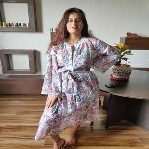 Vestido Maxi de Algodón Estampado a Mano de Calidad de Exportación con Estampado Floral Dulce, Transpirable y Ecológico, Casual para Mujer, Ropa de Playa al por Mayor - Product Image 1