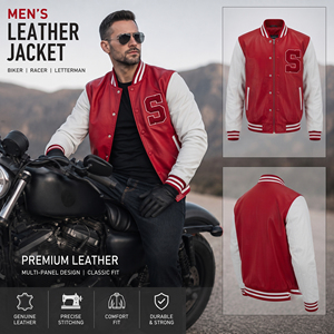 Chaqueta de Cuero de Motociclista de Alta Calidad, Chaqueta de Cuero Vintage para Hombre, Chaqueta de Cuero con Parche Bordado en el Pecho - Product Image 3