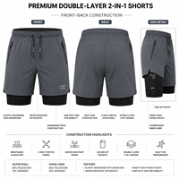 Shorts de sport pour homme, écologiques, 2-en-1, double couche, avec doublure de compression, imperméables, respirants, séchage rapide, couleur unie, style Bermuda, poches zippées