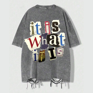Conjunto de Camiseta y Sudadera Oversize con Estampado Acid Wash, Estilo Urbano Vintage, Algodón Pesado, Lavado Desgastado - Product Image 5