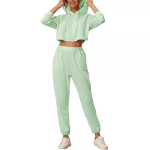 Conjunto Deportivo de 2 Piezas para Mujer, Estilo Urbano, con Encaje, Sudadera Corta Transpirable de Felpa, Ropa Deportiva para Gimnasio y Fitness - Product Image 1