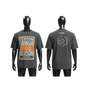 เสื้อยืดแขนสั้นสีเทาพิมพ์ลายบาสเก็ตบอล คอกลม สไตล์ลำลองสำหรับผู้ชาย - Product Image 1