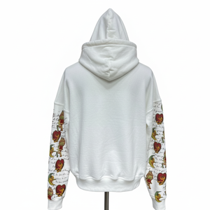 เสื้อฮู้ดโอเวอร์ไซส์สีขาวแบบซิป พร้อมลายพิมพ์แองเจิลเดวิล สไตล์สตรีทแวร์ ยูนิเซ็กส์ ผ้าฝ้ายเฟรนช์เทอร์รี่ เสื้อฮู้ดลำลองผ้าเฟรนช์เทอร์รี่ - Product Image 2
