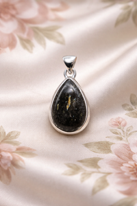 Pendentif en pierre précieuse Nuummite dorée naturelle en forme de goutte, en argent sterling 925 plaqué or rose et or jaune, bijoux artisanaux de guérison - Product Image 5