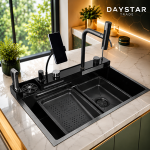 Évier de cuisine rectangulaire Daystar Trade en acier inoxydable 304, à montage sous plan, surface brossée, fait main, avec robinet à quatre trous - Product Image 3