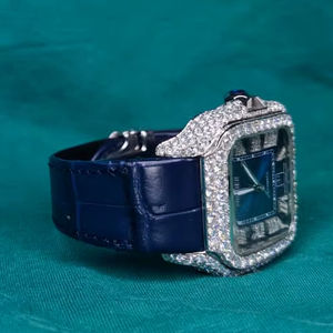 Reloj de Cuarzo Personalizado con Logotipo, Resistente al Agua, con Diamantes, Correa de Acero Inoxidable, Azul, Lujoso, Estilo Antiguo, para Hombre - Product Image 1