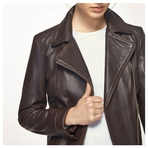 Sheep Skin Breathable Moto <b>Jacket</b> Asymmetrical Zip Front Woven Leather Skin Leather <b>Jackets</b> - Product Image 3