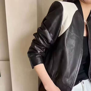 Chaqueta de Cuero Genuino Estilo 2025 para Hombre, Manga Larga, Corte Ajustado, Diseño con Parches, Chaquetas de Cuero de Moda Primavera para Mujer - Product Image 3