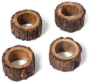 Anneau de serviette en bois rustique décoratif pour la décoration de table de Thanksgiving, de Noël et de fêtes - Product Image 3