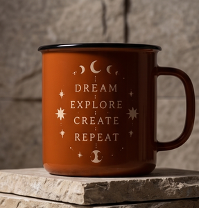 Professional Manufacturer Direct Custom Logo Printing Iron Enamel Coffee <b>Cup</b> Featuring Dream Explore Create Repeat Aesthetic - Product Image 4