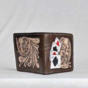 Cartera de Cuero Genuino de Diseño Premium con Grabado de Ases, Estilo Vintage, Cierre Plegable, para Uso Diario, Cartera Corta - Product Image 4