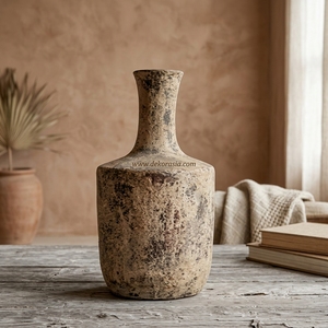 Vase en terre cuite rustique brun Limpio S, perles décoratives, pot en argile fait main, urne décorative en céramique pour table - Product Image 5