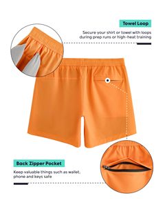 Shorts de sport pour homme, orange uni, séchage rapide, avec cordon de serrage à la taille et poches, taille mi-haute, longueur courte, style décontracté - Product Image 2