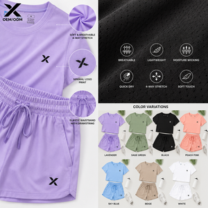 ชุดเซ็ต 2 ชิ้นสำหรับผู้หญิง X Sports City เสื้อครอปท็อป กางเกงขาสั้นเอวสูง สีพื้น ระบายอากาศได้ดี น้ำหนักเบา ผลิตจากผ้าสแปนเด็กซ์และโพลีเอสเตอร์ เหมาะสำหรับโยคะและวิ่ง - Product Image 4