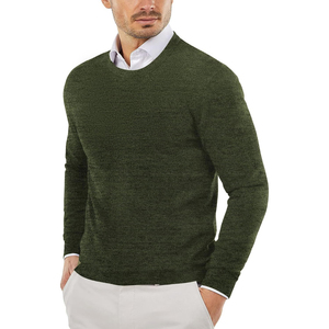 Men's Olive Green Crew Neck <b>Pullover</b> <b>Sweater</b> Full Sleeve 100% Wool Anti-Pilling Winter Warm Standard Thickness - Product Image 1