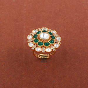 Bidaai Emerald Green Polki Designer Statement Ring for Engagement - Product Image 3