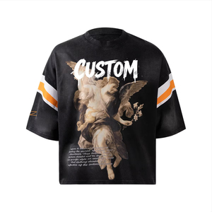 เสื้อยืดโอเวอร์ไซส์ทรงหลวมแบบวินเทจ ลายปะติดปะต่อ น้ำหนัก 230 กรัม ซักย้อมสีแบบแอซิดวอช สั่งทำได้ แฟชั่นสำหรับผู้ชาย ผ้าหนา - Product Image 5