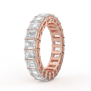 Solid White Gold Lab Grown Diamond <b>Ring</b> Emerald Cut Shared Prong Linear Setting Unbroken Full Eternity <b>Stacking</b> Band Jewelry - Product Image 4