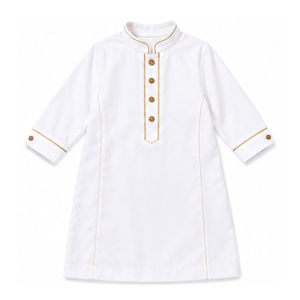 Thobe blanc pour bébés garçons avec bordure dorée, manches longues, Jubba Kandura islamique, vêtements arabes musulmans pour nourrissons et tout-petits, vêtements pour l'Aïd - Product Image 4