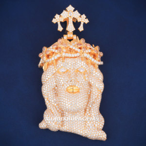 A elegant jesus hip hop unisex 14kt <b>solid</b> <b>gold</b> <b>pendant</b> with three cross on top of the head crafted <b>solid</b> back lab grown diamonds - Product Image 3
