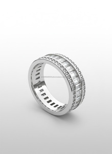 Moissanite Eternity Band Ring Baguette Cut Channel Setting Rhodium Plated 925 Silver Unisex Wedding Classic Style for <b>Gifts</b> - Product Image 3