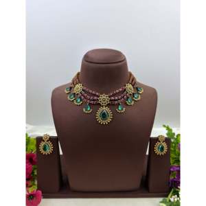 <b>Indian</b> Ethnic Artificial Jewellery-Megan Victorian Premium Gold Plated Bridal <b>Necklace</b> <b>Set</b> - Product Image 1