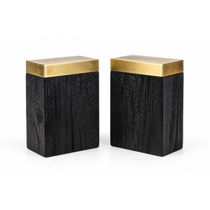Sujetalibros Aqdus Saleem de Madera Quemada y Latón - Diseño Rectangular Moderno de Mediados de Siglo |   Decoración para el Hogar Hecha a Mano al por Mayor - Product Image 1