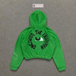 Sudadera con capucha verde para hombre, con cremallera, de forro polar, estilo casual urbano, con estampado frontal, diseño con bolsillos, corte holgado, para invierno, 100% algodón - Product Image 6