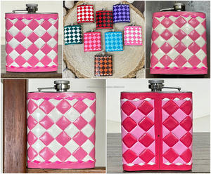 Gourde de poche en cuir de vachette véritable à carreaux, en acier inoxydable, pour cadeaux – Vente en gros directe usine - Product Image 3