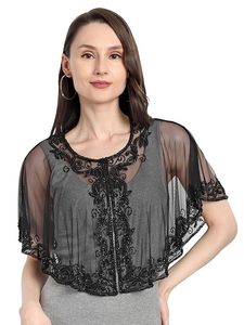 Women Hollow Out Net <b>Poncho</b> Cape Elegant Lightweight Mesh Cape <b>Wrap</b> Summer Beach Bikini Cover Up - Product Image 1